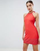 Missguided Halterneck Rhinestone Shift Dress - Red