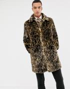 Devils Advocate Premium Faux Fur Snow Leopard Coat - Brown