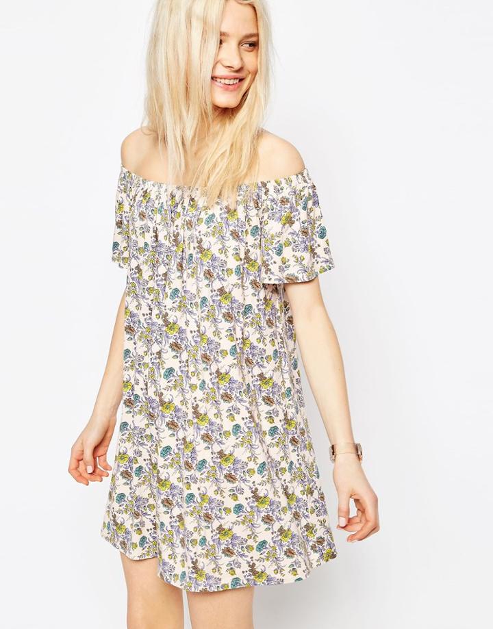 Asos Ditsy Off Shoulder Swing Dress - Multi