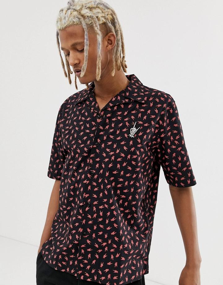 Diesel S-friday-hand Revere Collar Short Sleeve Printed Shirt In Black - Black