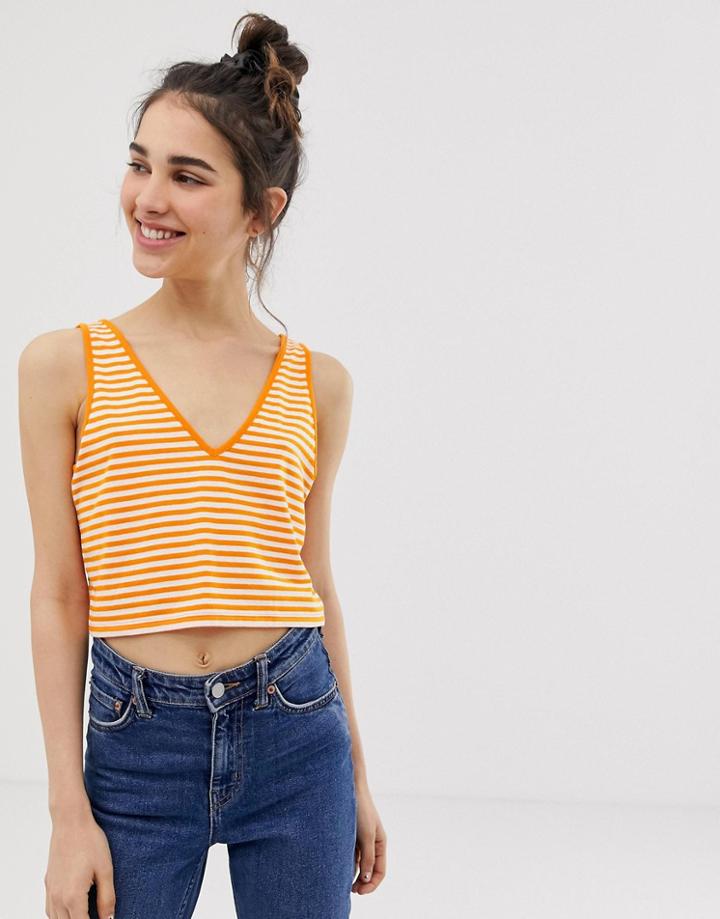 Asos Design Crop Tank With V Neck And V Back In Stripe