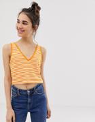 Asos Design Crop Tank With V Neck And V Back In Stripe