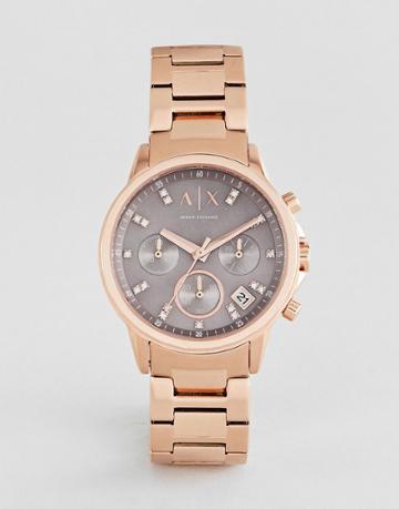 Armani Exchange Ax4354 Chronograph Bracelet Watch In Rose Gold 35mm - Gold