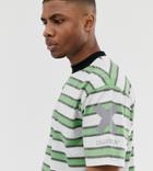 Collusion Stripe T-shirt With Reflective Logo Print-green