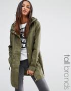 Noisy May Tall Padded Parka Coat With Contrast Lining - Green