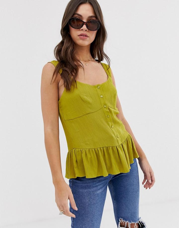 Asos Design Cami With Peplum-green
