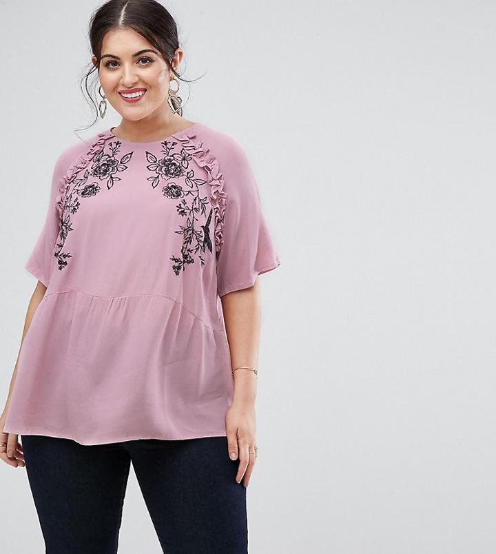 As0s Curve Smock Top With Ruffle In Embroidery - Multi