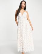 Love Triangle Plunge Front Midi Dress In White Lace