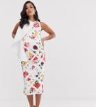 True Violet Maternity Exclusive One Shoulder Scuba Pencil Midi Dress With Frill-multi