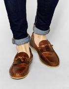 Asos Tassel Loafers In Tan Leather With Fringe - Tan