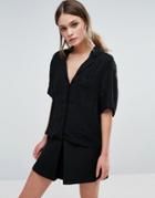 Selected Femme Embroidered Detail Shirt - Black