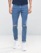 New Look Skinny Jeans With Knee Rips In Blue - Blue