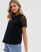 Asos Design T-shirt With Lace Sleeve - Black