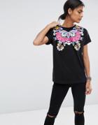 Asos T-shirt With Metallic Floral Placment Print - Black