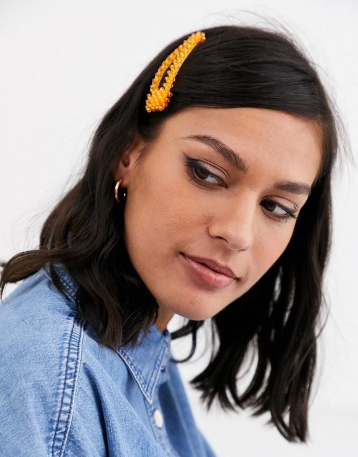 Monki Beaded Hairclip In Amber-orange