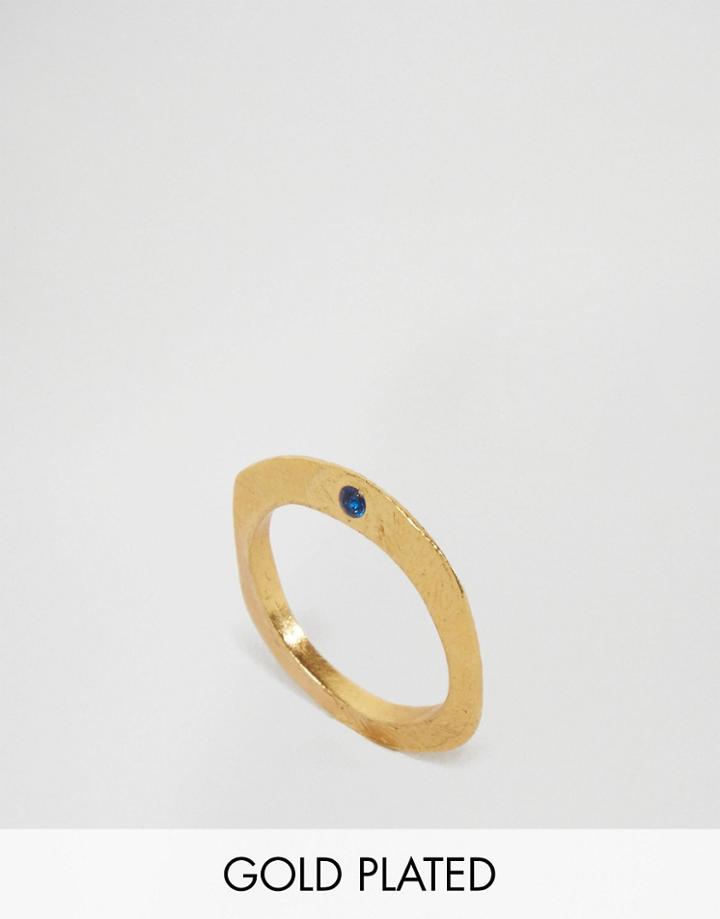 Ottoman Hands Blue Cubic Zirconia Fine Ring - Gold