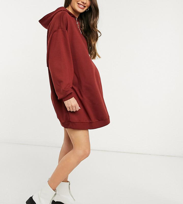 Asos Design Maternity Oversized Mini Sweatshirt Hoodie Dress In Oxblood-red