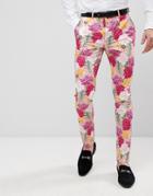 Asos Wedding Skinny Crop Smart Pants In Pink Floral Print - Pink