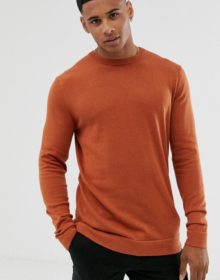 Only & Sons Crew Neck Sweater In Rust