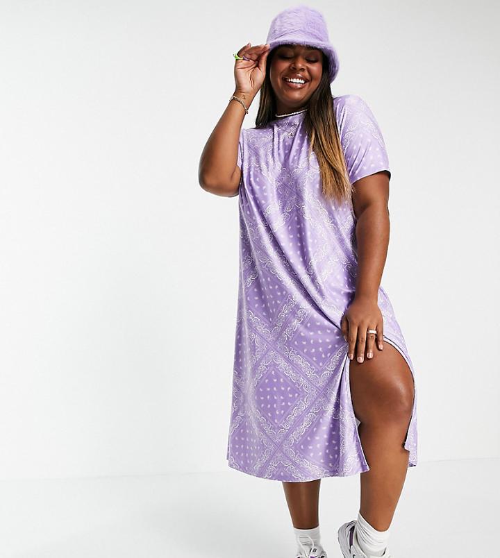 Urban Threads Plus Long T-shirt Dress In Bandana Print-purple