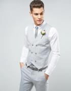 Asos Wedding Skinny Suit Vest In Crosshatch Nep With Floral Print Lining - Gray
