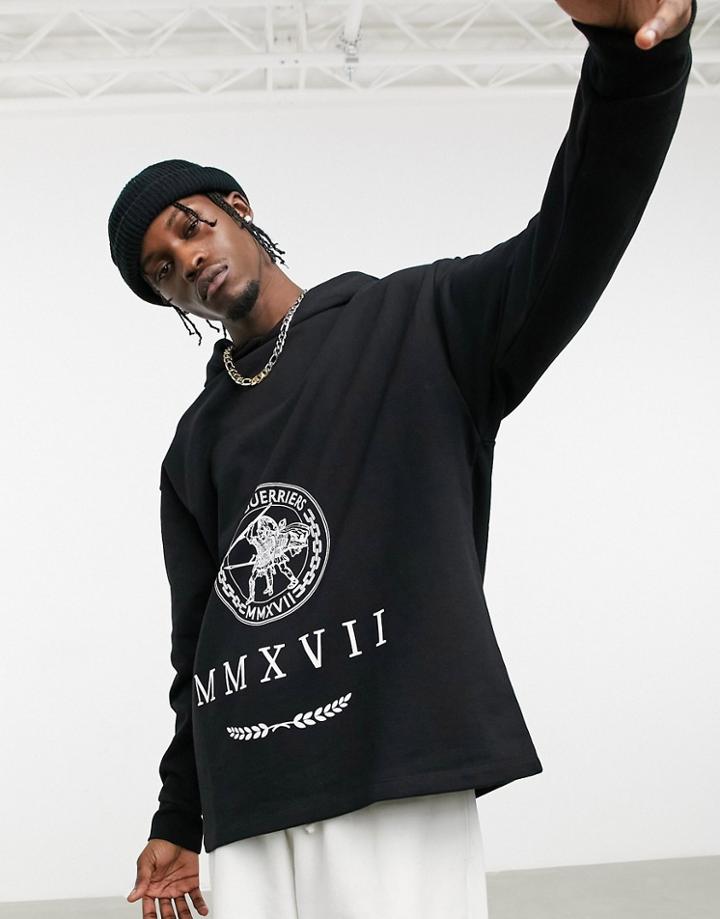 Asos Design Oversized Heavyweight Hoodie With Roman Numerals Print In Black
