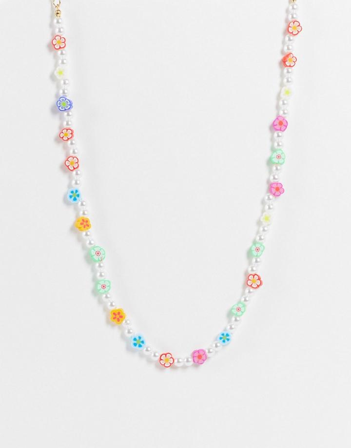 Madein Faux Pearl And Flower Beaded Necklace-multi