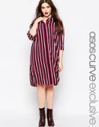 Asos Curve Button Through Shirt Dress In Stripe - Multi