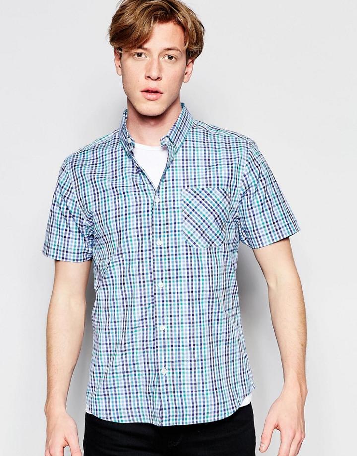 D-struct Short Sleeve Checked Shirt - Blue