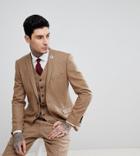Heart & Dagger Slim Stretch Suit Jacket In Herringbone Tweed - Tan