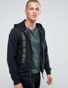 Emporio Armani Ea7 Zip Up Hoodie With Stripe In Black - Black