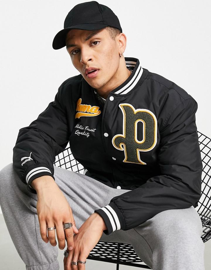 Puma Varsity Bomber Jacket In Black