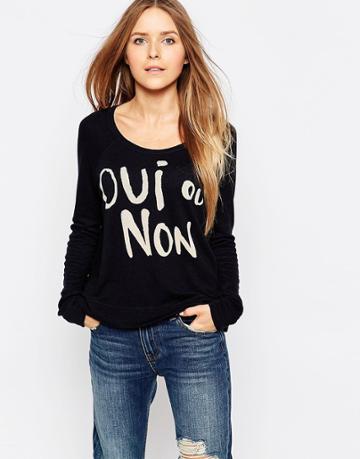 Sundry Oui Ou Non Long Sleeve Top - Navy