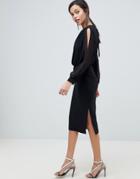 Asos Design Woven Mix Pencil Dress With Split Sleeve - Black