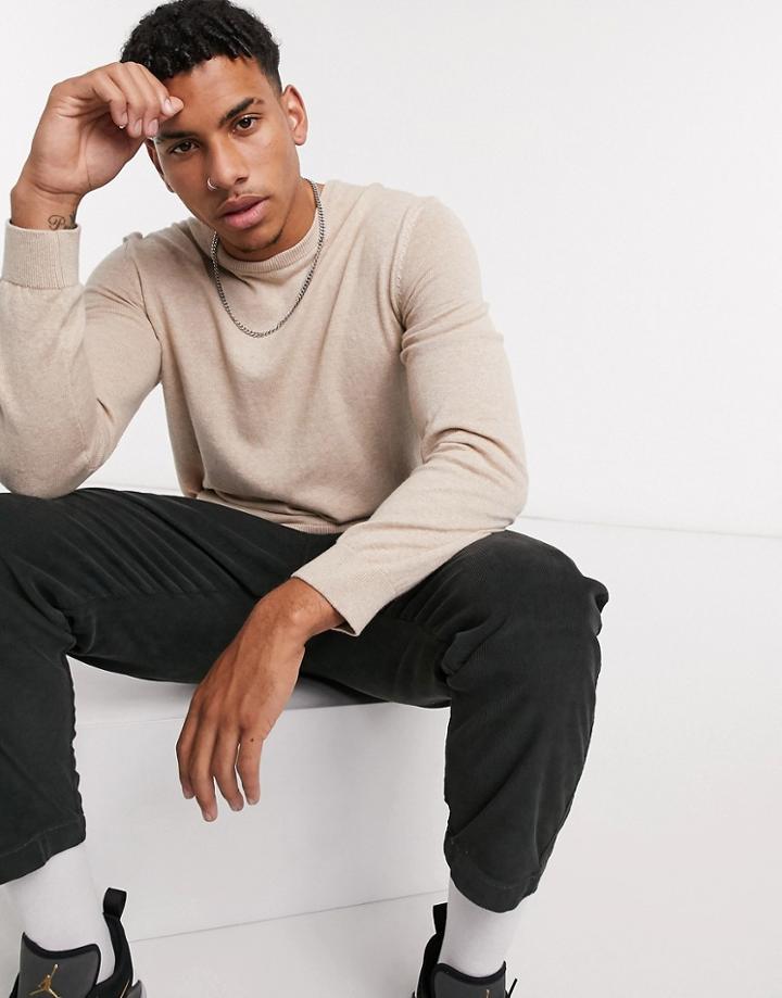 New Look Crew Neck Knit Sweater In Stone-neutral