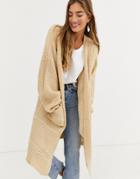 Lost Ink Oversized Heavyweight Knit Cardigan-beige