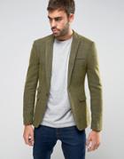 Asos Super Skinny Texture Blazer In Khaki - Green