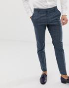 Selected Homme Slim Suit Pants In Blue Check - Navy