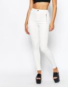 Missguided Vice Highwaisted Zipped Superstretch Skinny Jeans - White