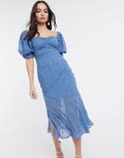 Asos Design Off Shoulder Embellished Studded Eyelet Midi Dress-blues