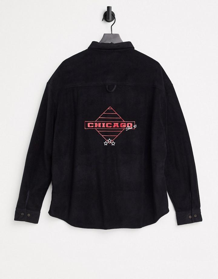 Asos Design 90s Oversized Black Terry Shirt With Back Embroidery