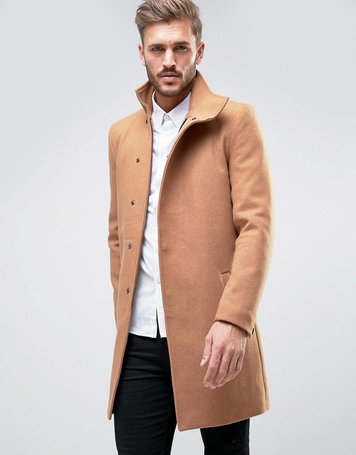 Only & Sons Asymmetric Overcoat - Tan