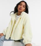 Asos Design Petite Fleece Cropped Jacket In Pale Yellow