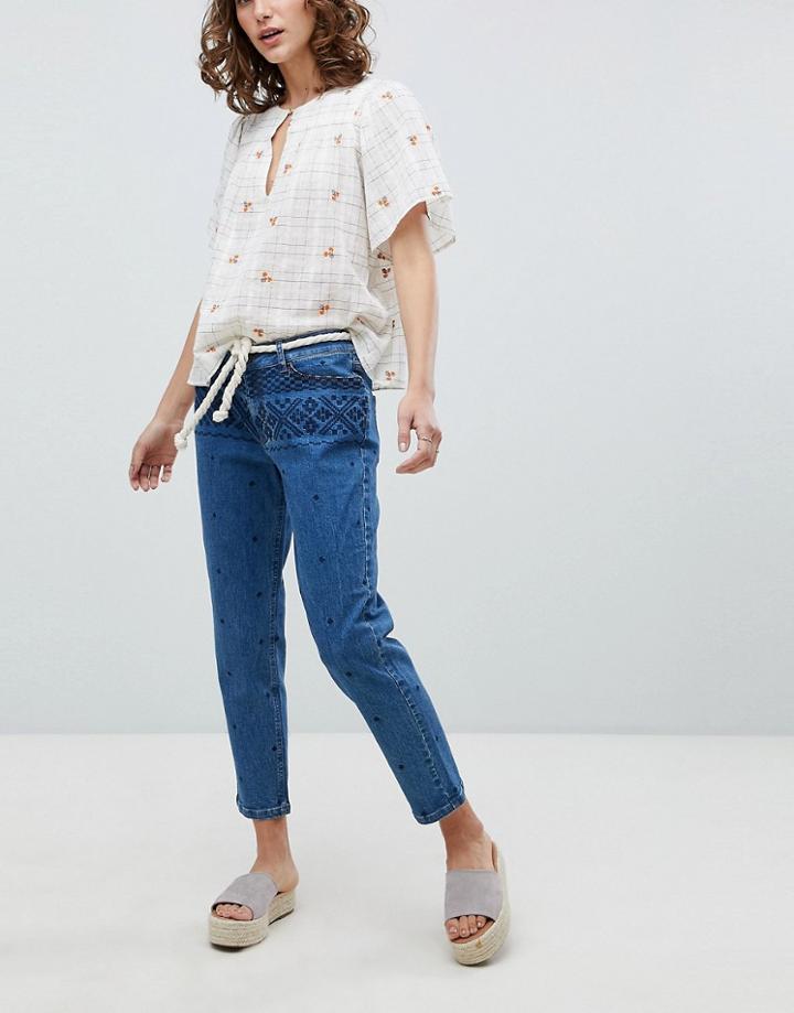 Vanessa Bruno Embroidered Cropped Jeans - Blue