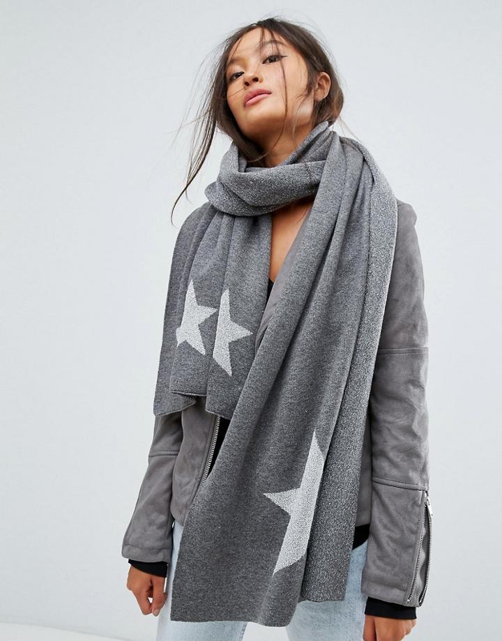 Alice Hannah Large Star Intarsia Scarf - Gray