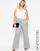 Asos Curve Wide Leg Pant In Ponte - Silver Gray