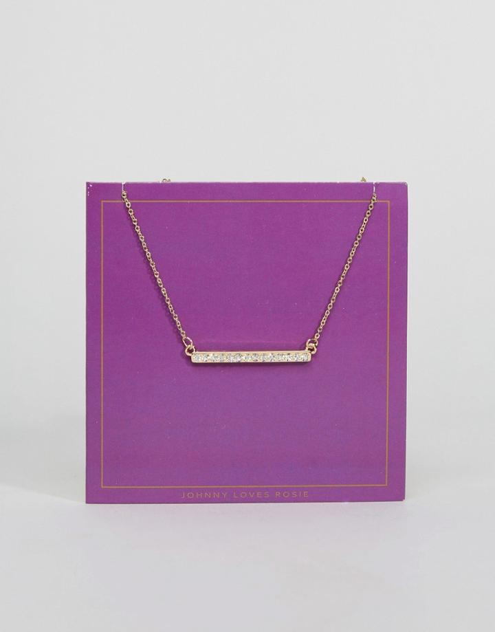 Johnny Loves Rosie Rhinestone Bar Necklace - Gold