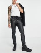 Asos Design Skinny Faux Leather Pants With Tie Waist In Black