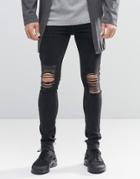 Asos Extreme Super Skinny Jeans With Mega Rips In Washed Black - Washed Black