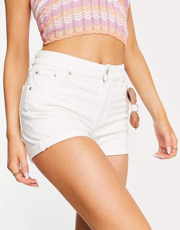 Bershka Roll Up Denim Short In White